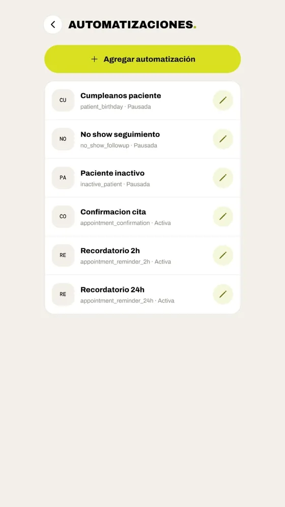 Pantalla de automatizaciones en la app