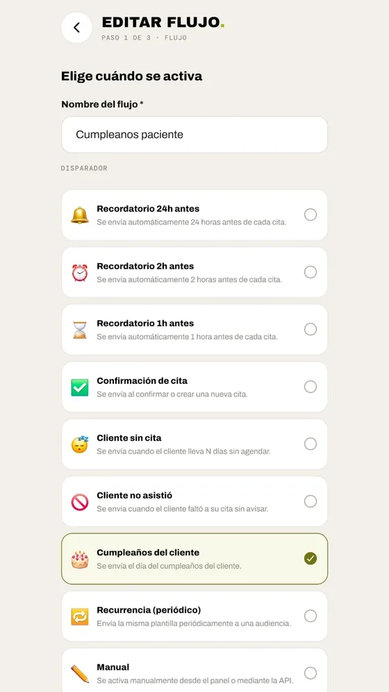 Pantalla para editar un flujo en la app