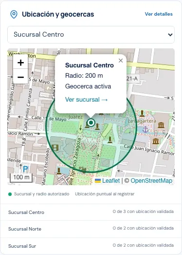 Mapa con la geocerca de una sucursal en AsisYa