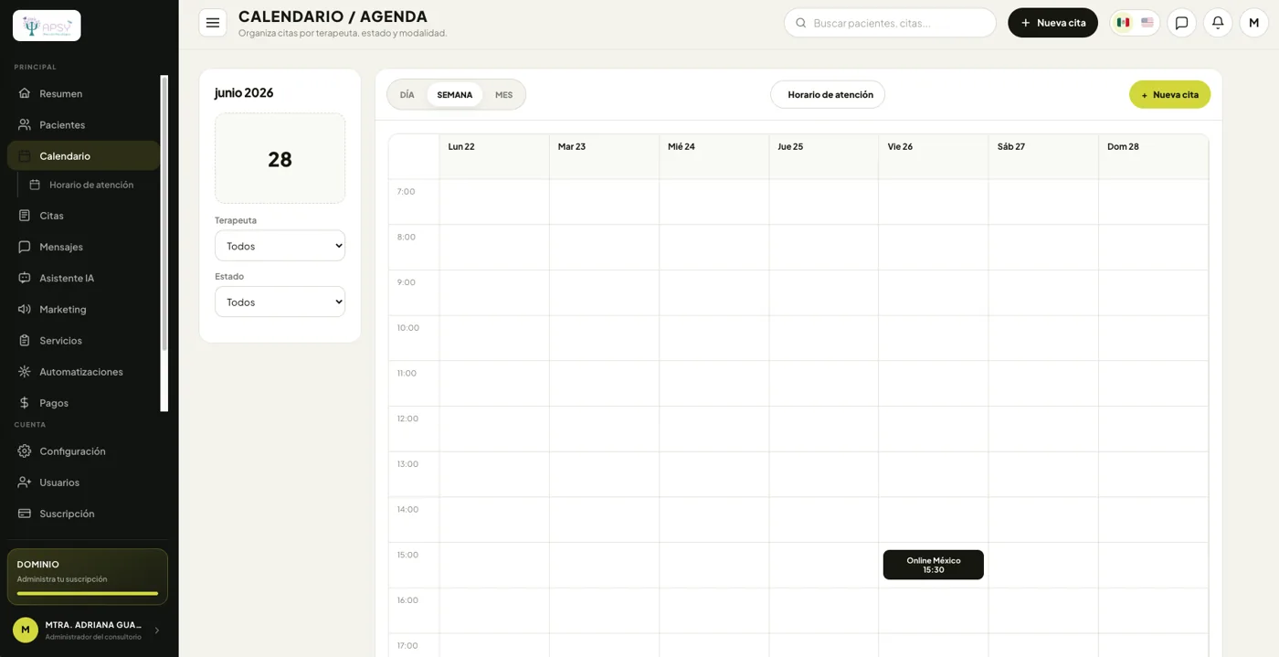 Calendario de citas del sistema