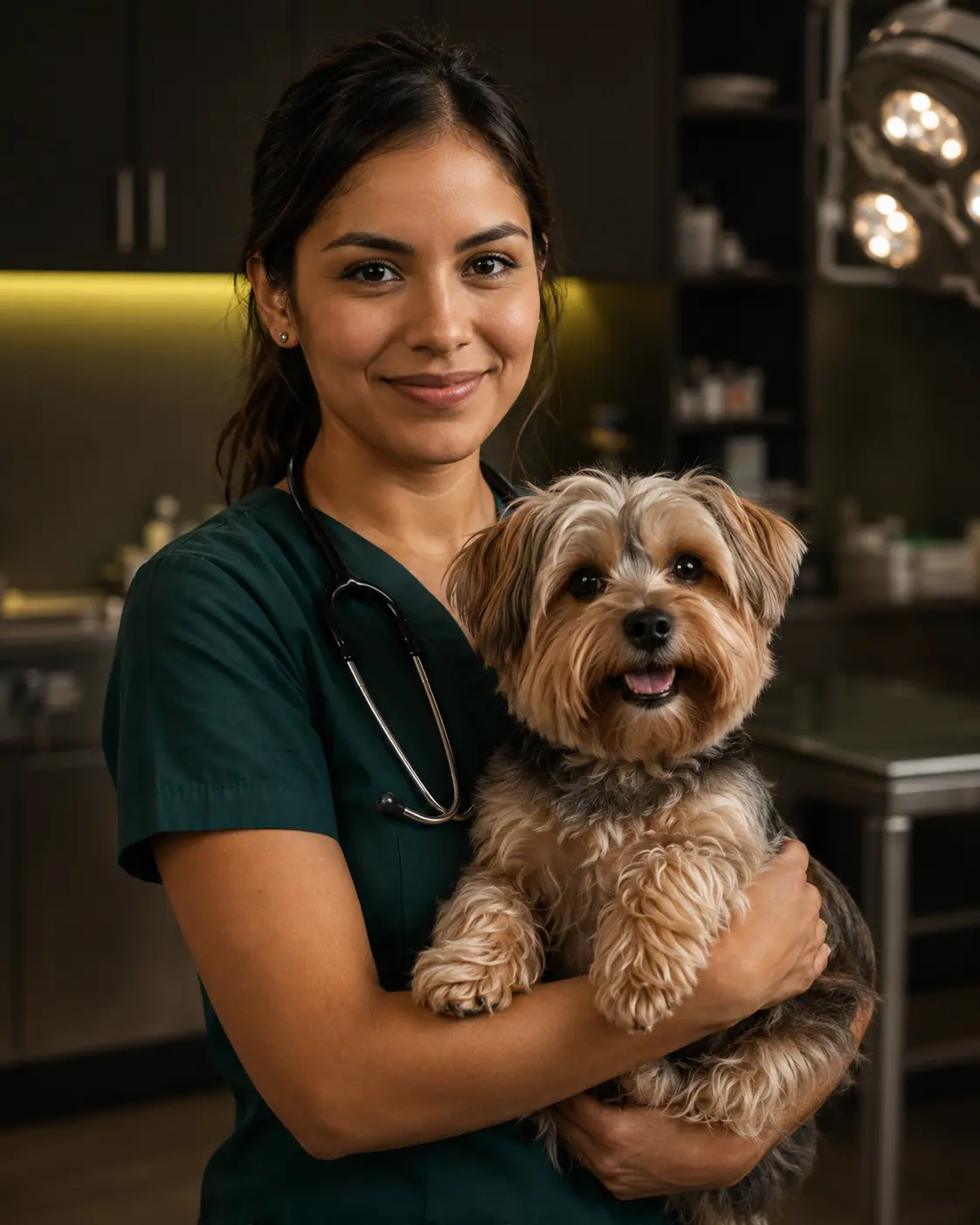 Veterinaria con perro