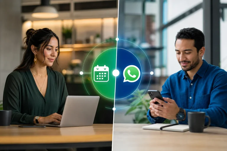 Diagrama que compara características de agenda online y agenda de citas por WhatsApp