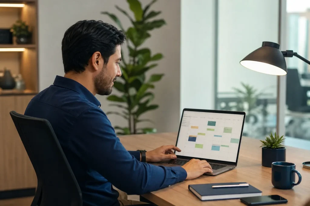 Profesional utilizando una agenda online para manejar citas