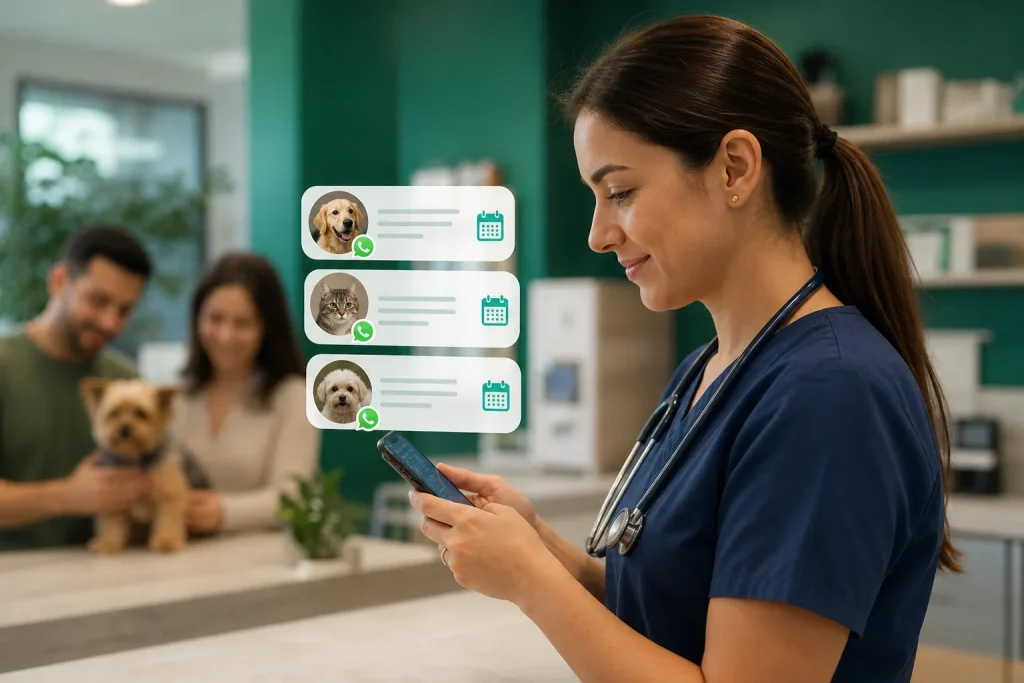 Veterinario enviando recordatorio a través de WhatsApp