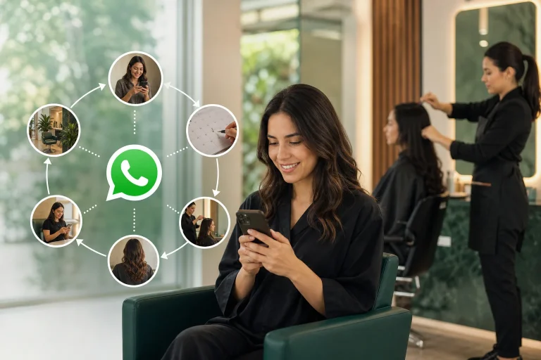 Diagrama de atención al cliente con WhatsApp para salón de belleza