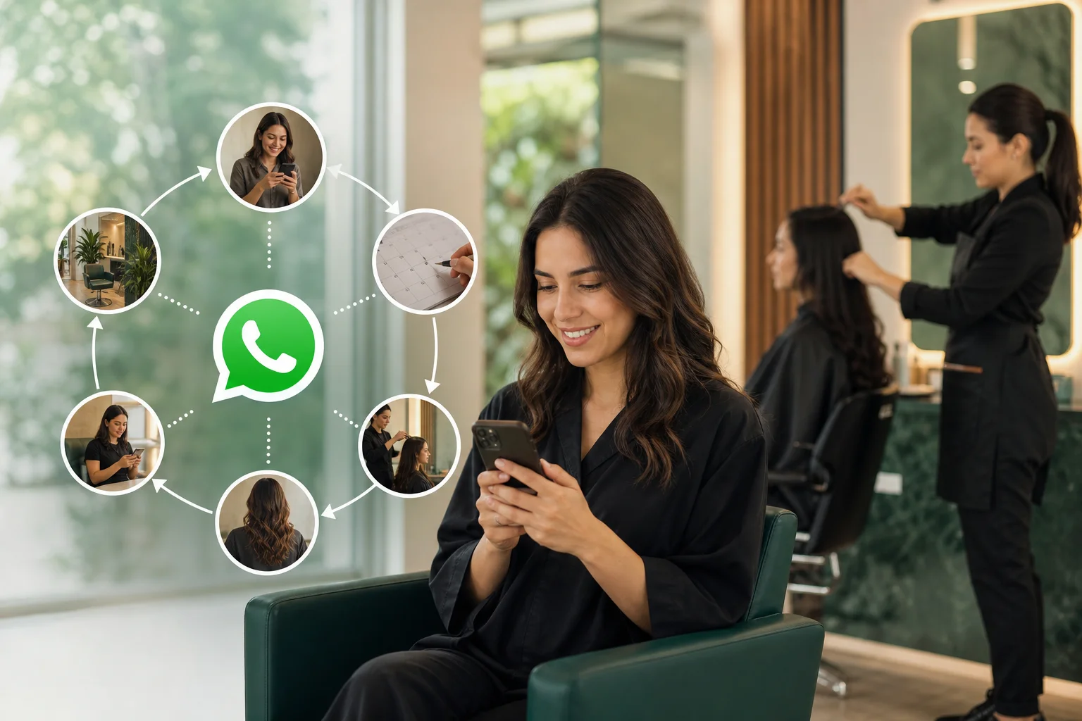 Diagrama de atención al cliente con WhatsApp para salón de belleza