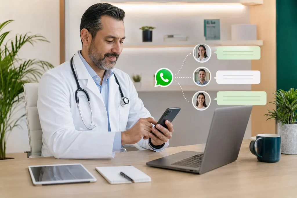 Consultorio médico usando un bot de WhatsApp