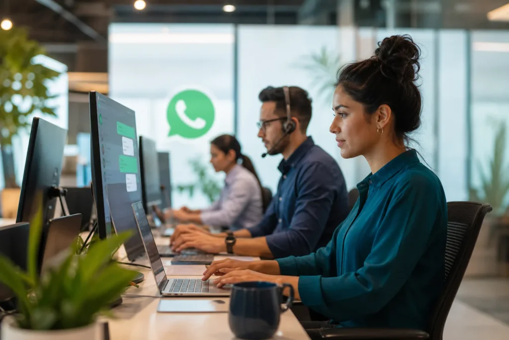 Equipo respondiendo mensajes de WhatsApp