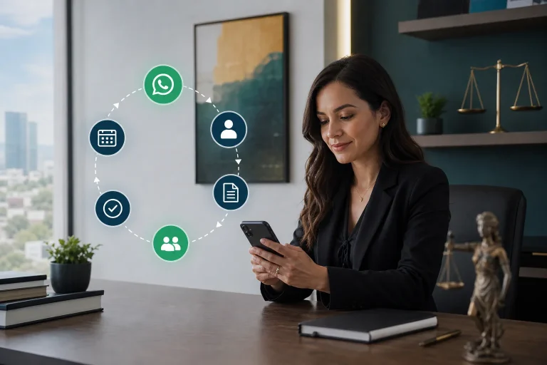 Diagrama del proceso de gestión en un despacho jurídico con CRM y WhatsApp