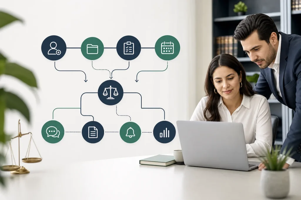Diagrama de trabajo CRM para despachos jurídicos.