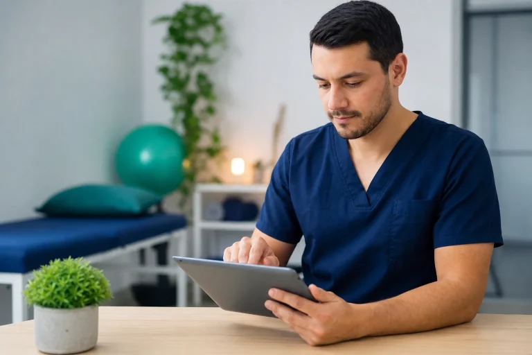 Fisioterapeuta organizado con software para citas.