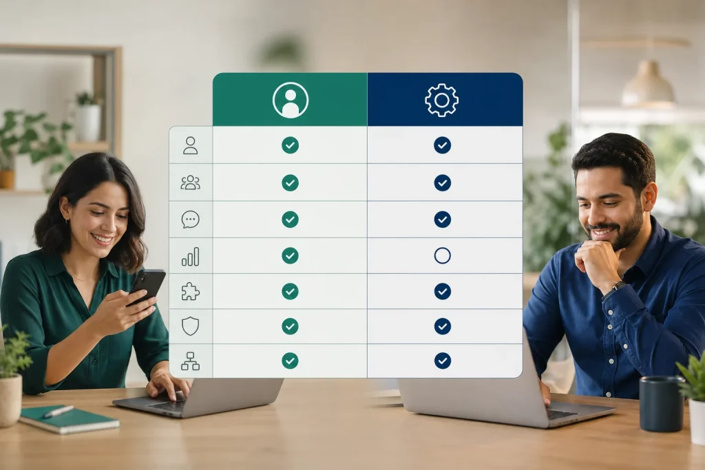 Tabla comparativa de WhatsApp Business y API