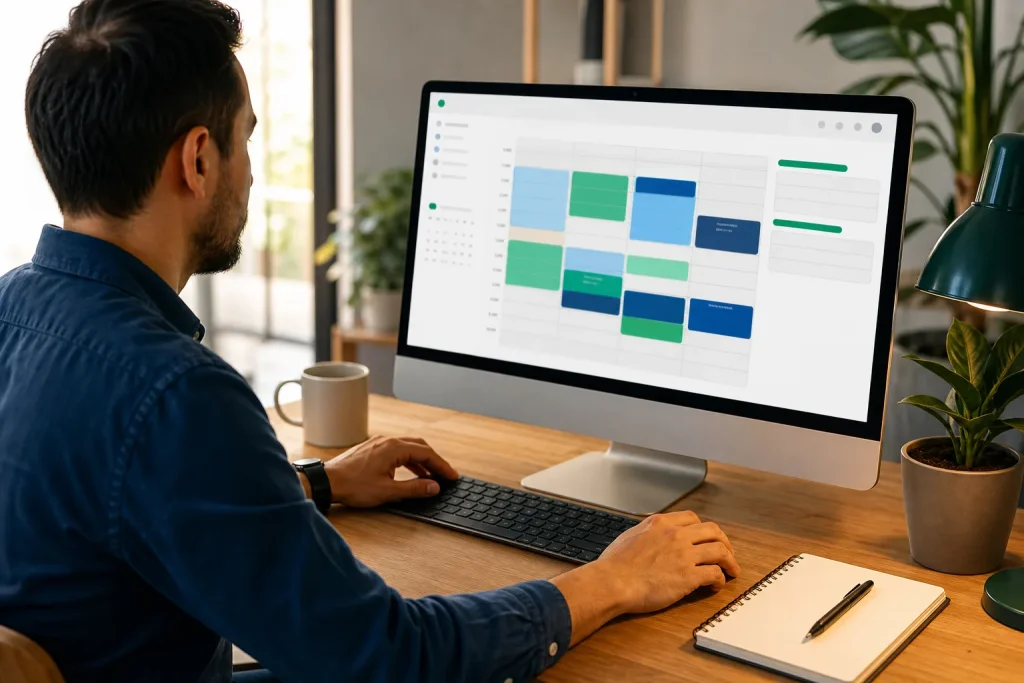 Usuario trabajando en una agenda digital para el negocio.