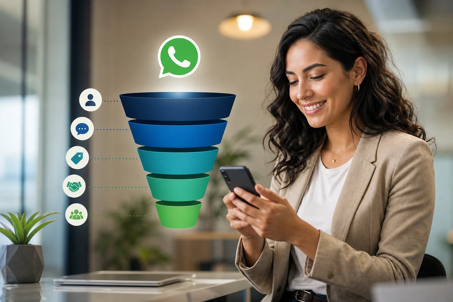 Diagrama ilustrativo del embudo de ventas específico para WhatsApp.