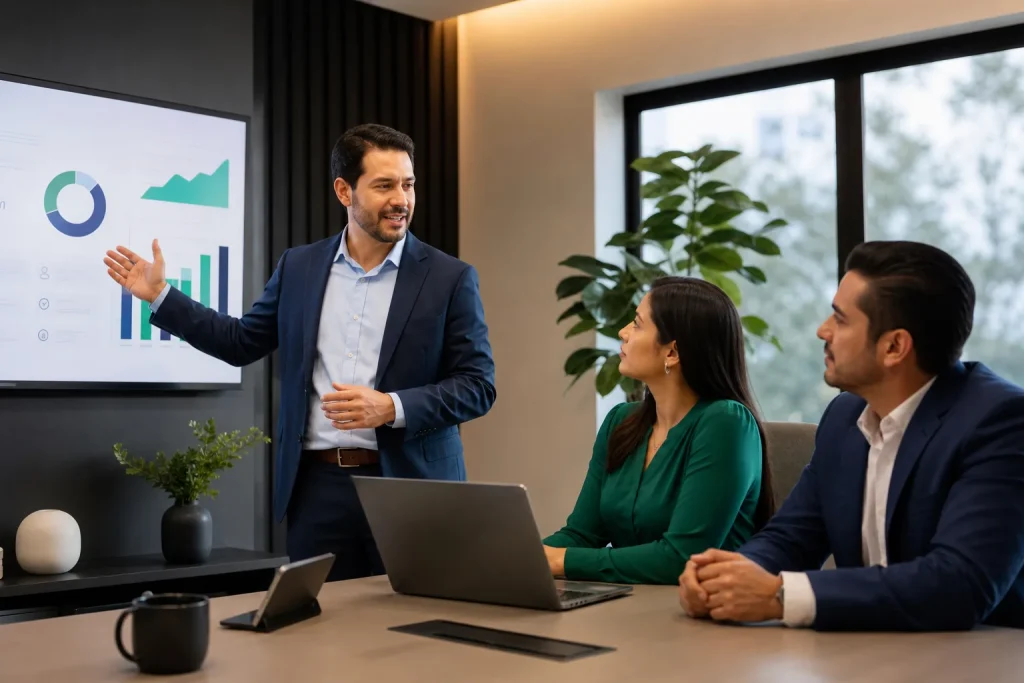Reunión de ventas con presentación