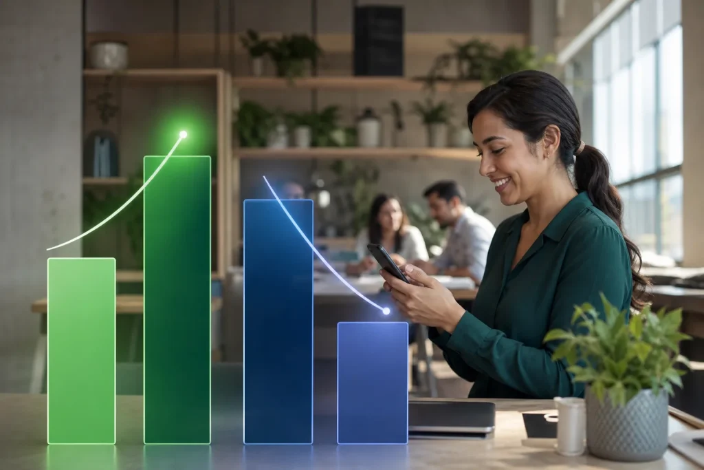 Gráfico comparativo de ingresos y costos al automatizar WhatsApp en servicios